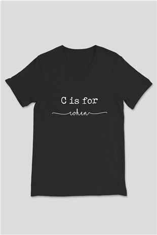 Leonard Cohen Baskılı Unisex Siyah V Yaka Tişört - Tshirt