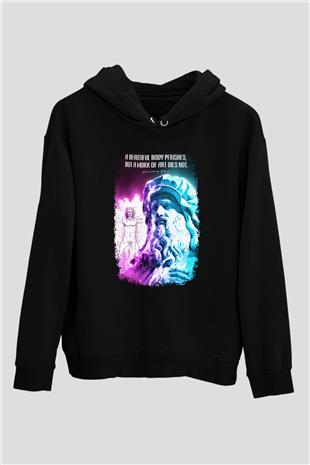 Leonardo Da Vinci Alıntı Baskılı Unisex Siyah Hoodie