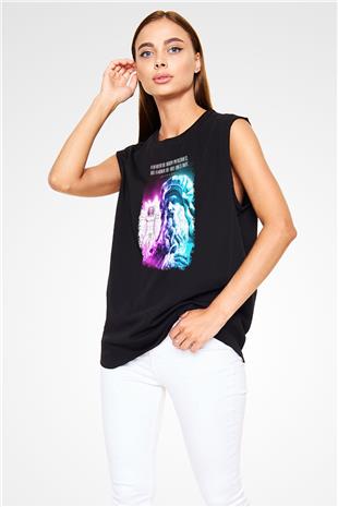 Leonardo Da Vinci Alıntı Baskılı Unisex Kolsuz Siyah Tişört - Tshirt
