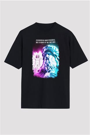 Leonardo Da Vinci Alıntı Baskılı Unisex Oversize Tişört - Tshirt