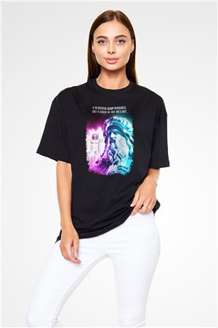 Leonardo Da Vinci Alıntı Baskılı Unisex Oversize Tişört - Tshirt