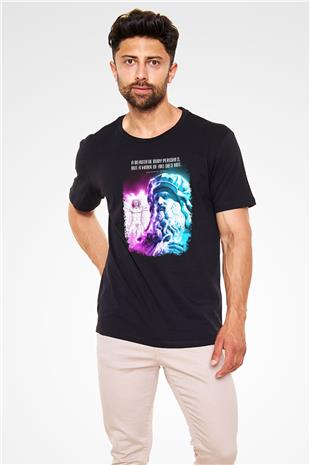 Leonardo Da Vinci Alıntı Baskılı Unisex Siyah Tişört - Tshirt