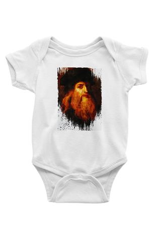Leonardo da Vinci Portre Baskılı Beyaz Bebek Body - Zıbın