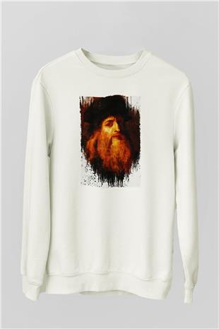 Leonardo da Vinci Portre Baskılı Unisex Ekru Sweatshirt