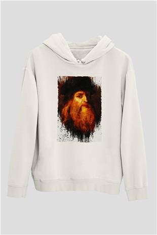 Leonardo da Vinci Portre Baskılı Unisex Ekru Hoodie