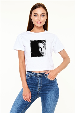 Leonardo DiCaprio Baskılı Beyaz Kadın Crop Top Tişört
