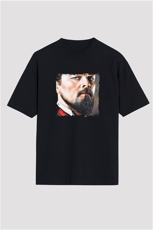 Leonardo DiCaprio Baskılı Unisex Siyah Oversize Tişört