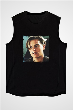 Leonardo DiCaprio Baskılı Unisex Siyah Kolsuz Tişört