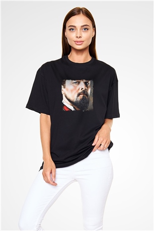 Leonardo DiCaprio Baskılı Unisex Siyah Oversize Tişört