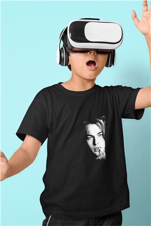 Leonardo DiCaprio Baskılı Unisex Siyah Çocuk Tişört