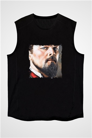 Leonardo DiCaprio Baskılı Unisex Siyah Kolsuz Tişört