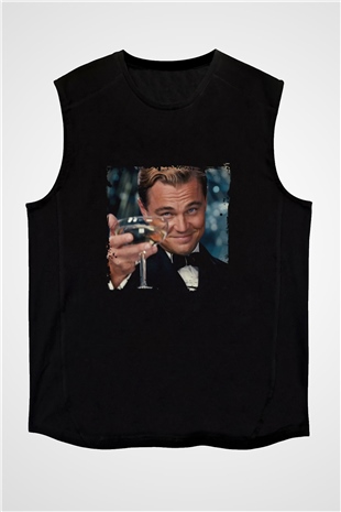 Leonardo DiCaprio Baskılı Unisex Siyah Kolsuz Tişört