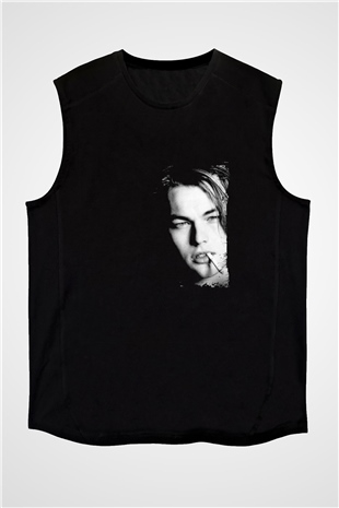 Leonardo DiCaprio Baskılı Unisex Siyah Kolsuz Tişört