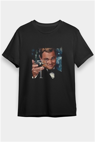 Leonardo DiCaprio Baskılı Unisex Siyah Tişört