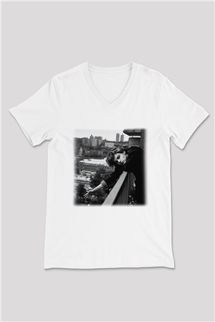 Leonardo DiCaprio Beyaz Unisex V Yaka Tişört T-Shirt