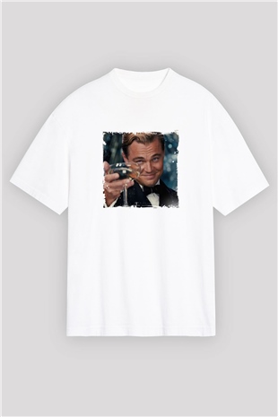 Leonardo DiCaprio Oversize Baskılı Beyaz Tişört