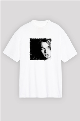 Leonardo DiCaprio Oversize Baskılı Beyaz Tişört