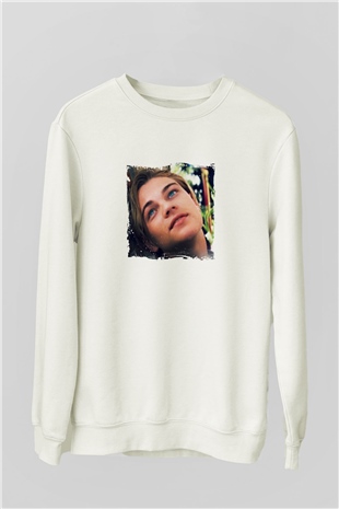 Leonardo DiCaprio Unisex Baskılı Beyaz Sweatshirt