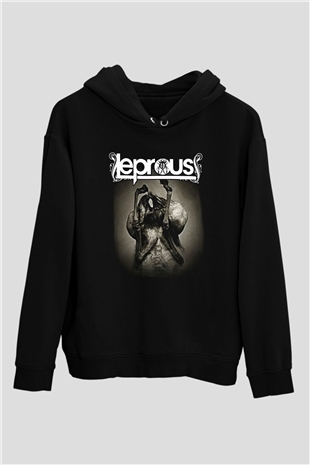 Leprous Baskılı Unisex Siyah Kapüşonlu Sweatshirt