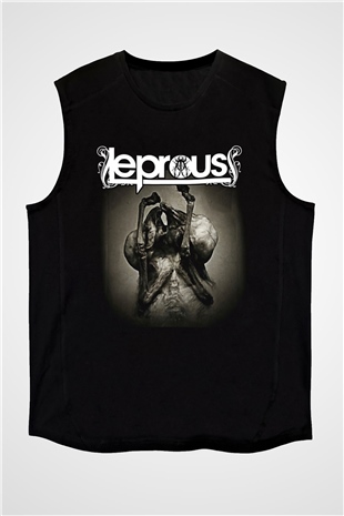 Leprous Baskılı Unisex Siyah Kolsuz Tişört - Tshirt