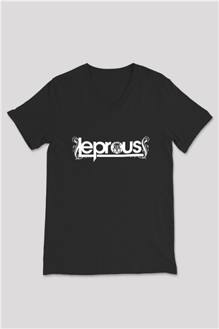 Leprous Baskılı Unisex Siyah V Yaka Tişört - Tshirt