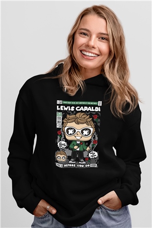 Lewis Capaldi Baskılı Unisex Siyah Hoodie