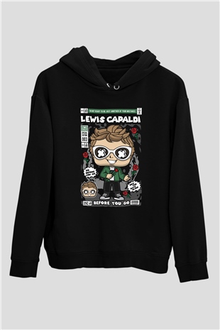 Lewis Capaldi Baskılı Unisex Siyah Hoodie