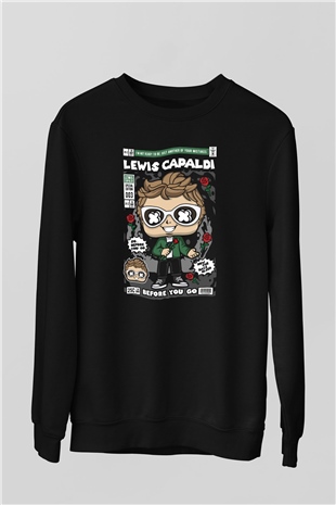 Lewis Capaldi Baskılı Unisex Siyah Sweatshirt