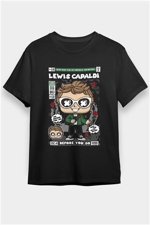 Lewis Capaldi Baskılı Unisex Siyah Tişört