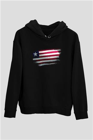 Liberya - Liberia Bayrağı Baskılı Unisex Siyah Kapüşonlu Sweatshirt