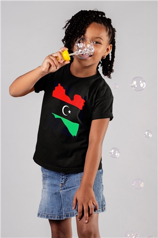 Libya Baskılı Siyah Unisex Çocuk Tişört