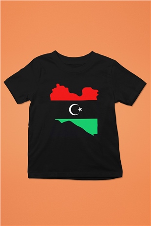 Libya Baskılı Siyah Unisex Çocuk Tişört