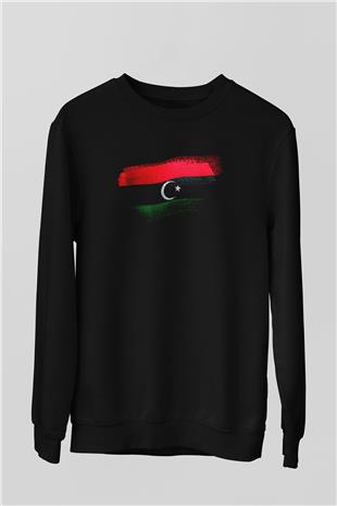 Libya Bayrağı Baskılı Unisex Siyah Sweatshirt