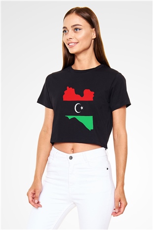 Libya Siyah Crop Top Tişört