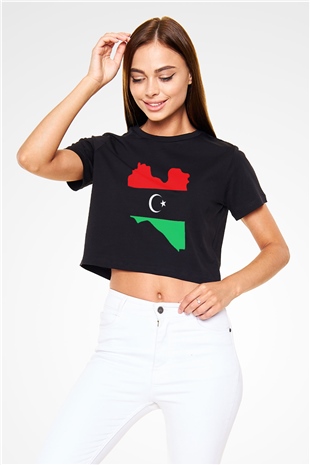 Libya Siyah Crop Top Tişört
