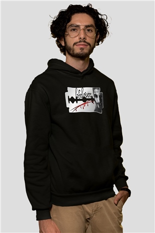 Lifelover Baskılı Unisex Siyah Kapüşonlu Sweatshirt