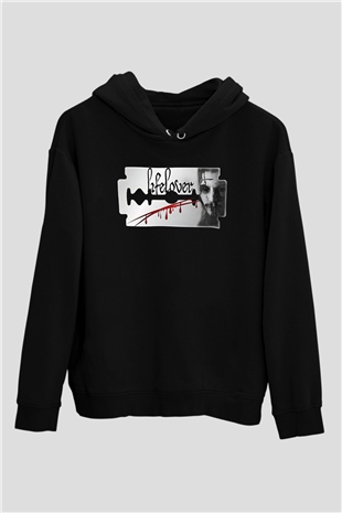 Lifelover Baskılı Unisex Siyah Kapüşonlu Sweatshirt