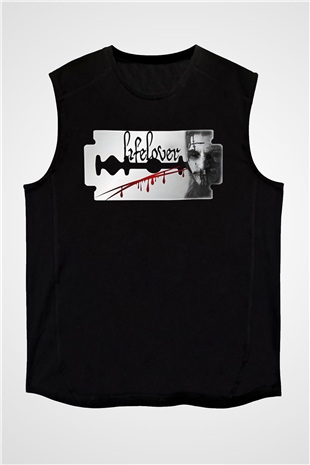 Lifelover Baskılı Unisex Siyah Kolsuz Tişört - Tshirt