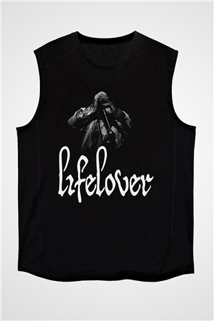 Lifelover Baskılı Unisex Siyah Kolsuz Tişört - Tshirt