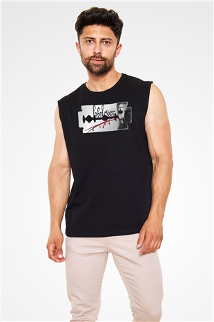 Lifelover Baskılı Unisex Siyah Kolsuz Tişört - Tshirt
