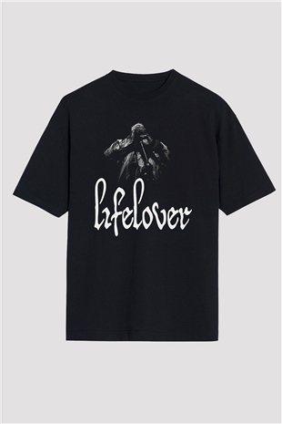 Lifelover Baskılı Unisex Siyah Oversize Tişört - Tshirt