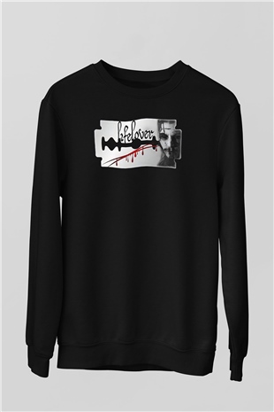 Lifelover Baskılı Unisex Siyah Sweatshirt