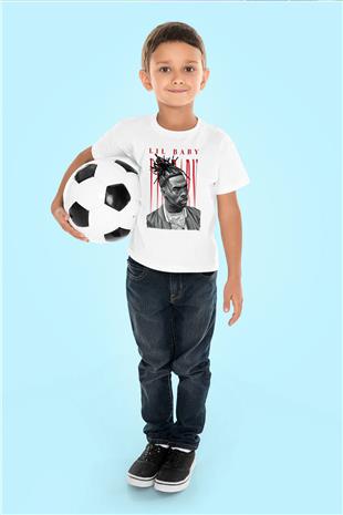 Lil Baby Baskılı Beyaz Unisex Beyaz Çocuk Tişört - Tshirt