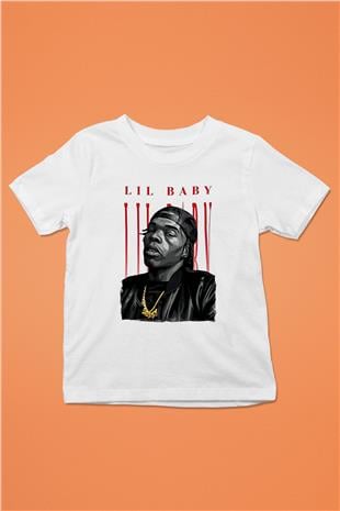 Lil Baby Baskılı Beyaz Unisex Beyaz Çocuk Tişört - Tshirt