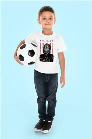 Lil Baby Baskılı Beyaz Unisex Beyaz Çocuk Tişört - Tshirt