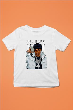 Lil Baby Baskılı Beyaz Unisex Beyaz Çocuk Tişört - Tshirt