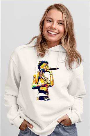 Lil Baby Baskılı Beyaz Unisex Kapüşonlu Sweatshirt