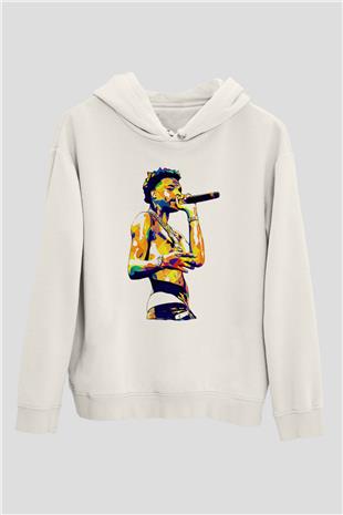 Lil Baby Baskılı Beyaz Unisex Kapüşonlu Sweatshirt