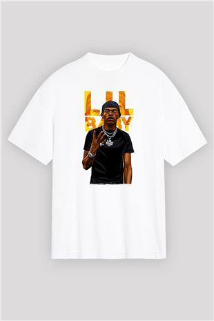 Lil Baby Baskılı Beyaz Unisex Oversize Tişört - Tshirt