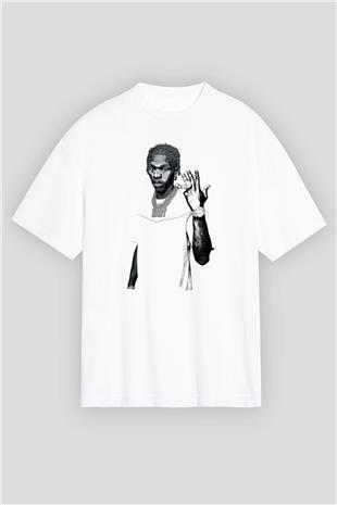 Lil Baby Baskılı Beyaz Unisex Oversize Tişört - Tshirt